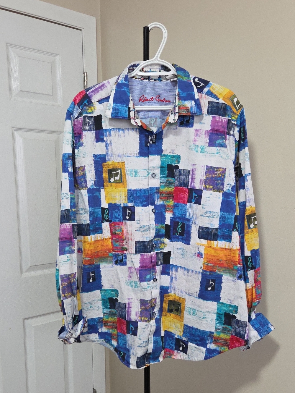 Robert Graham Cotton Blend Multicolor Patchwork Print Button-Down Shirt
